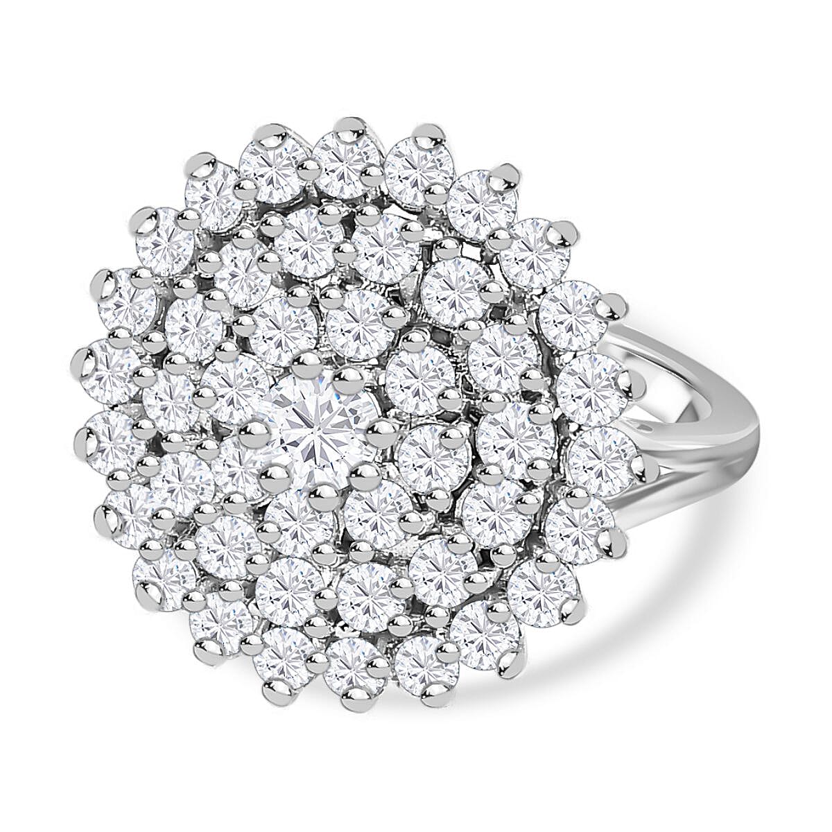 Royal Bali Collection - D'Joy Moissanite Cluster Ring in Platinum Overlay Sterling Silver 2.47 Ct