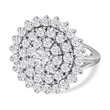 Royal Bali Collection - D'Joy Moissanite Cluster Ring in Platinum Overlay Sterling Silver 2.47 Ct