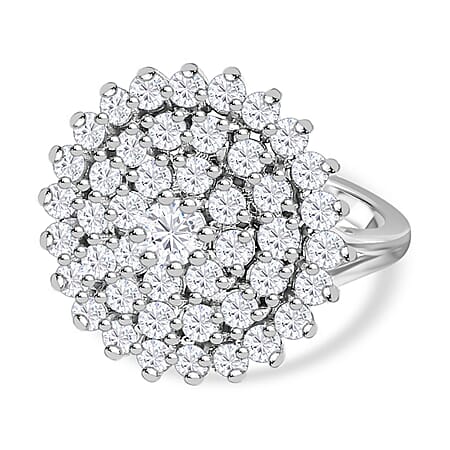 Moissanite Cluster Ring in Platinum Overlay Sterling Silver 2.46 Ct. Moissanite Cluster Ring in Platinum Overlay Sterling Silver 2.46 Ct.