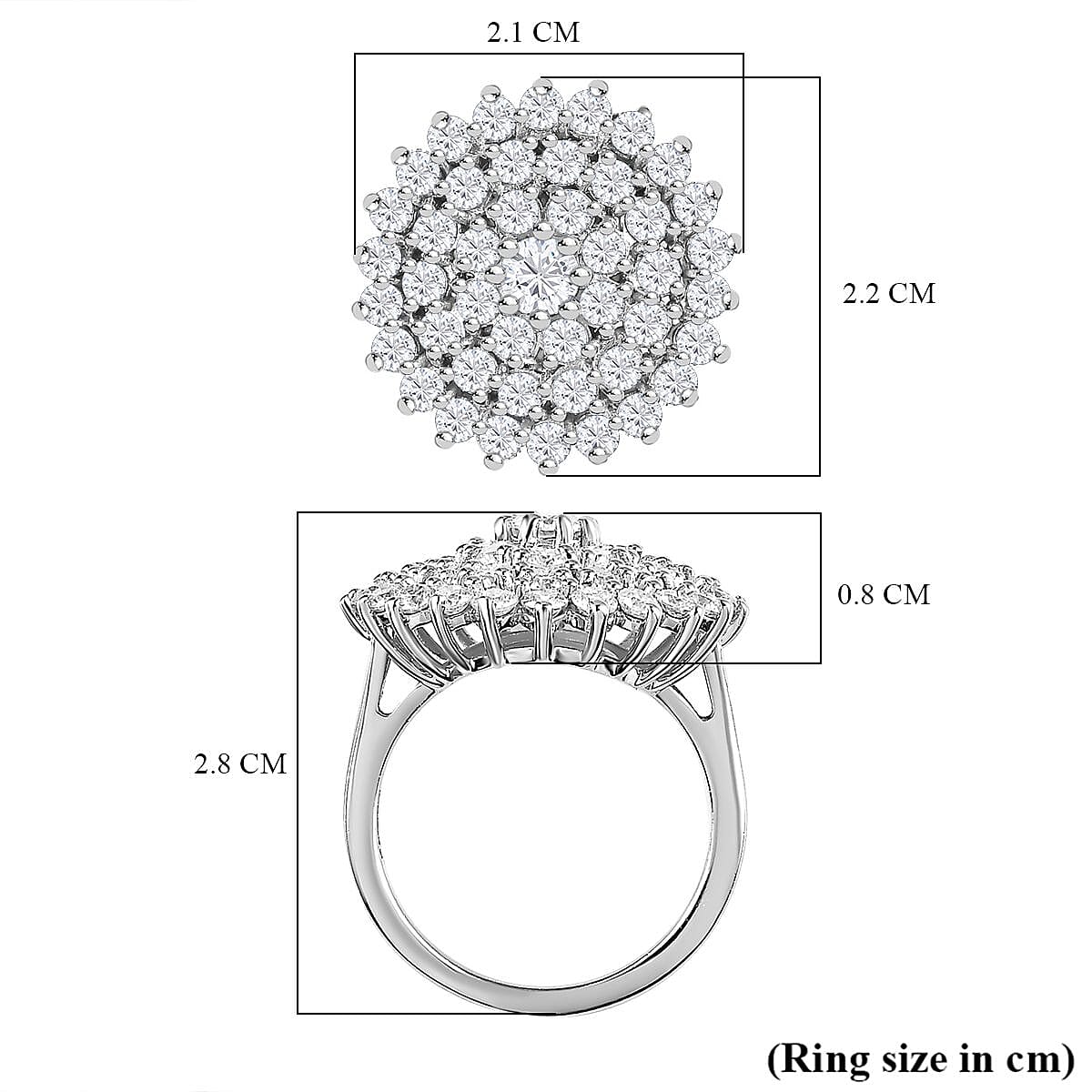 Royal Bali Collection - D'Joy Moissanite Cluster Ring in Platinum Overlay Sterling Silver 2.47 Ct