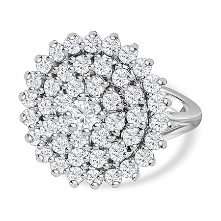 Moissanite Cluster Ring in Platinum Overlay Sterling Silver 2.46 Ct.