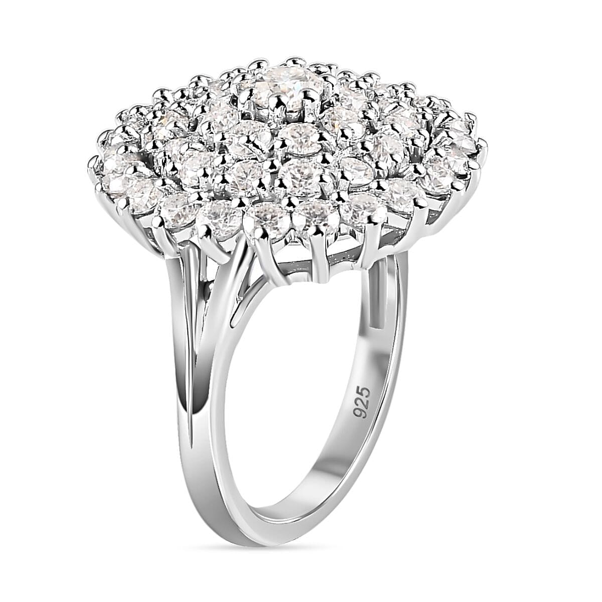 Moissanite Cluster Ring in Platinum Overlay Sterling Silver 2.33 Ct. Moissanite Cluster Ring in Platinum Overlay Sterling Silver 2.33 Ct.