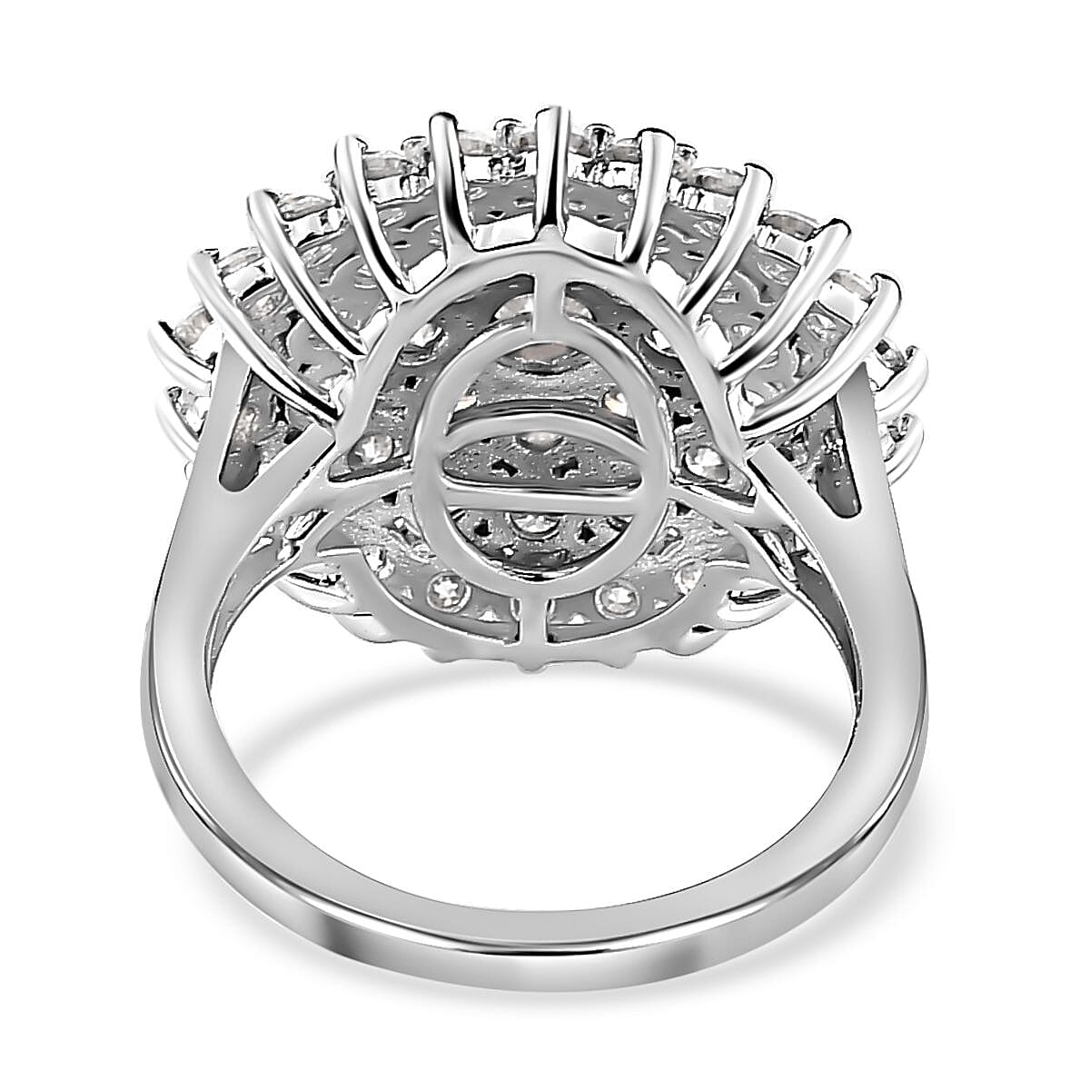 Moissanite Cluster Ring in Platinum Overlay Sterling Silver 2.33 Ct. Moissanite Cluster Ring in Platinum Overlay Sterling Silver 2.33 Ct.