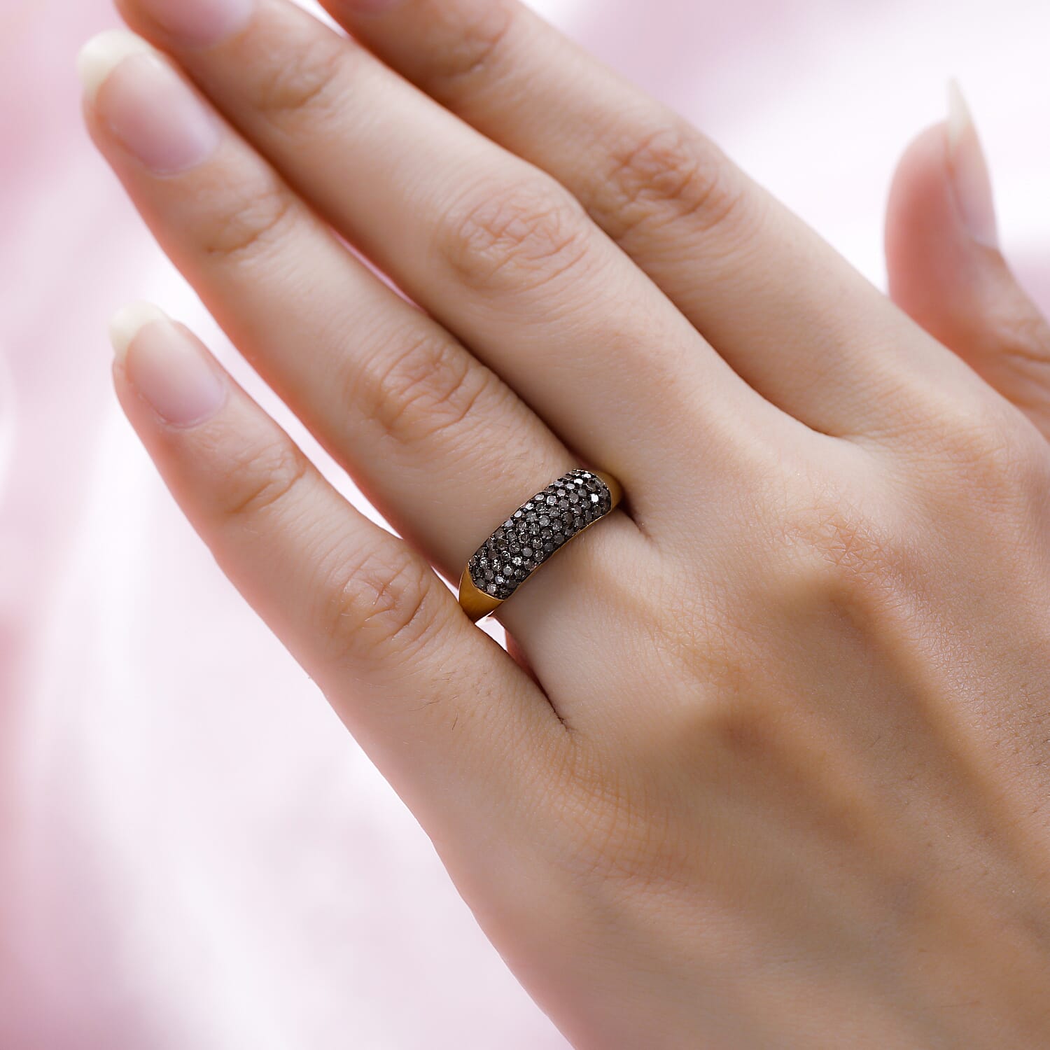 Champagne Diamond Ring in 18K Vermeil Yellow Gold Plated Sterling Silver 0.50 Ct.