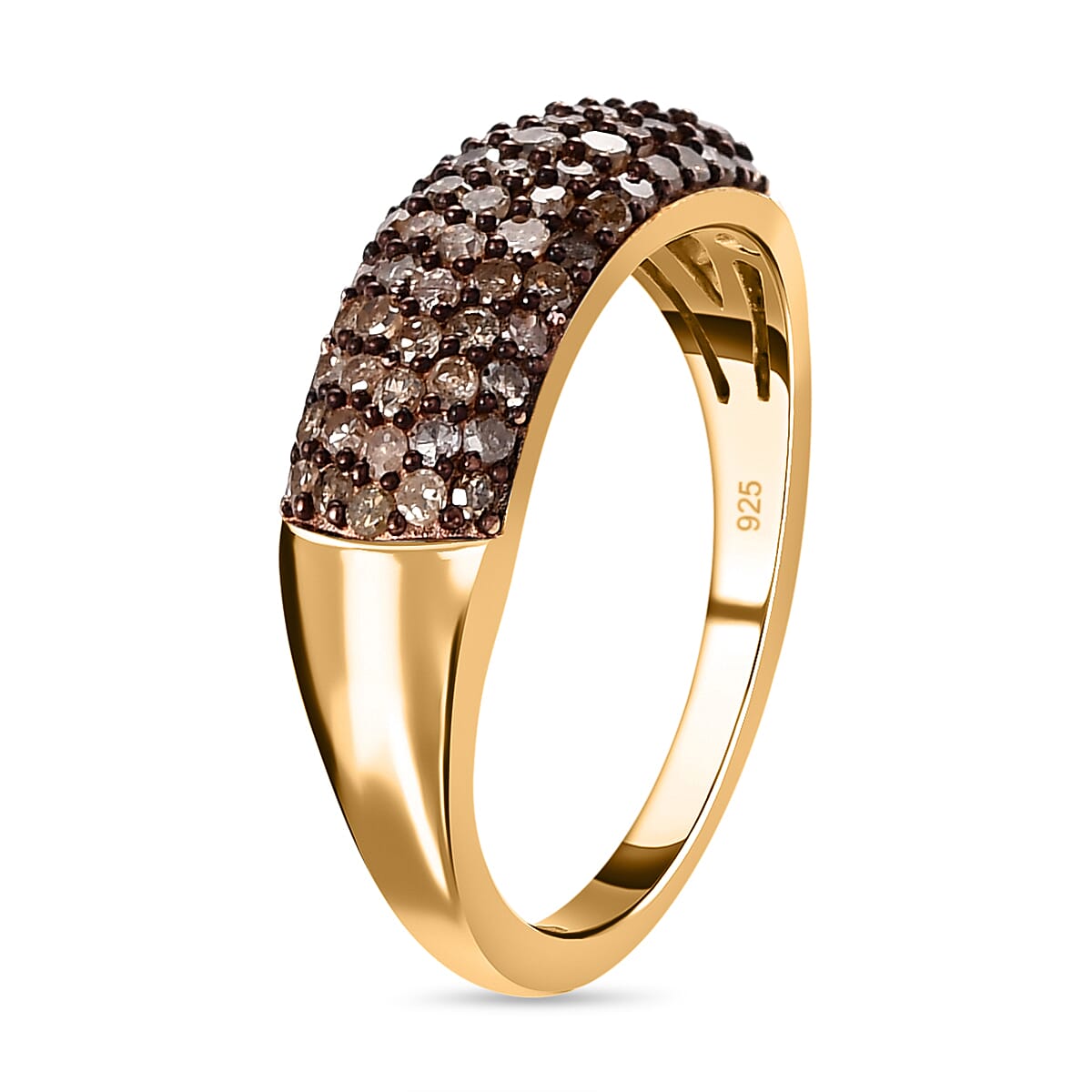 Champagne Diamond Ring in 18K Vermeil Yellow Gold Plated Sterling Silver 0.50 Ct.
