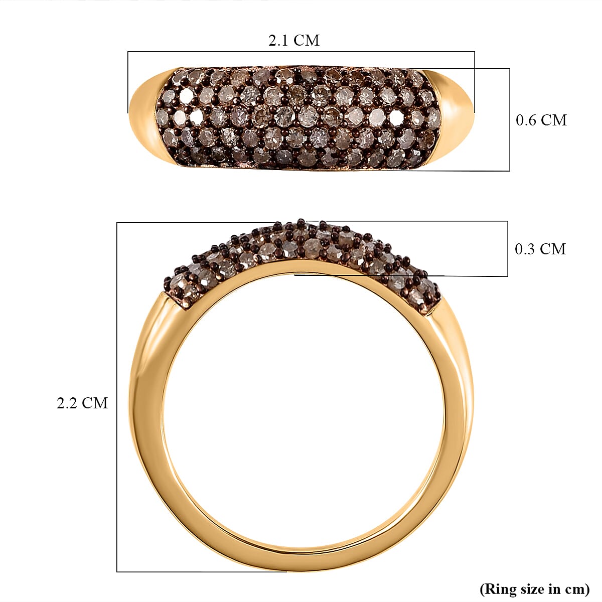 Champagne Diamond Ring in 18K Vermeil Yellow Gold Plated Sterling Silver 0.50 Ct.