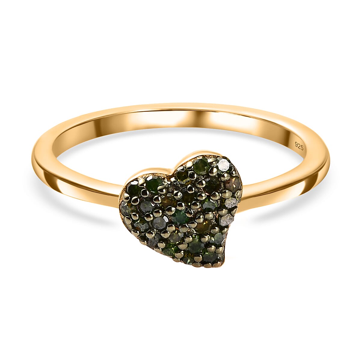 Green Diamond Heart Ring in 18K Vermeil Yellow Gold Plated Sterling Silver 0.20 Ct.