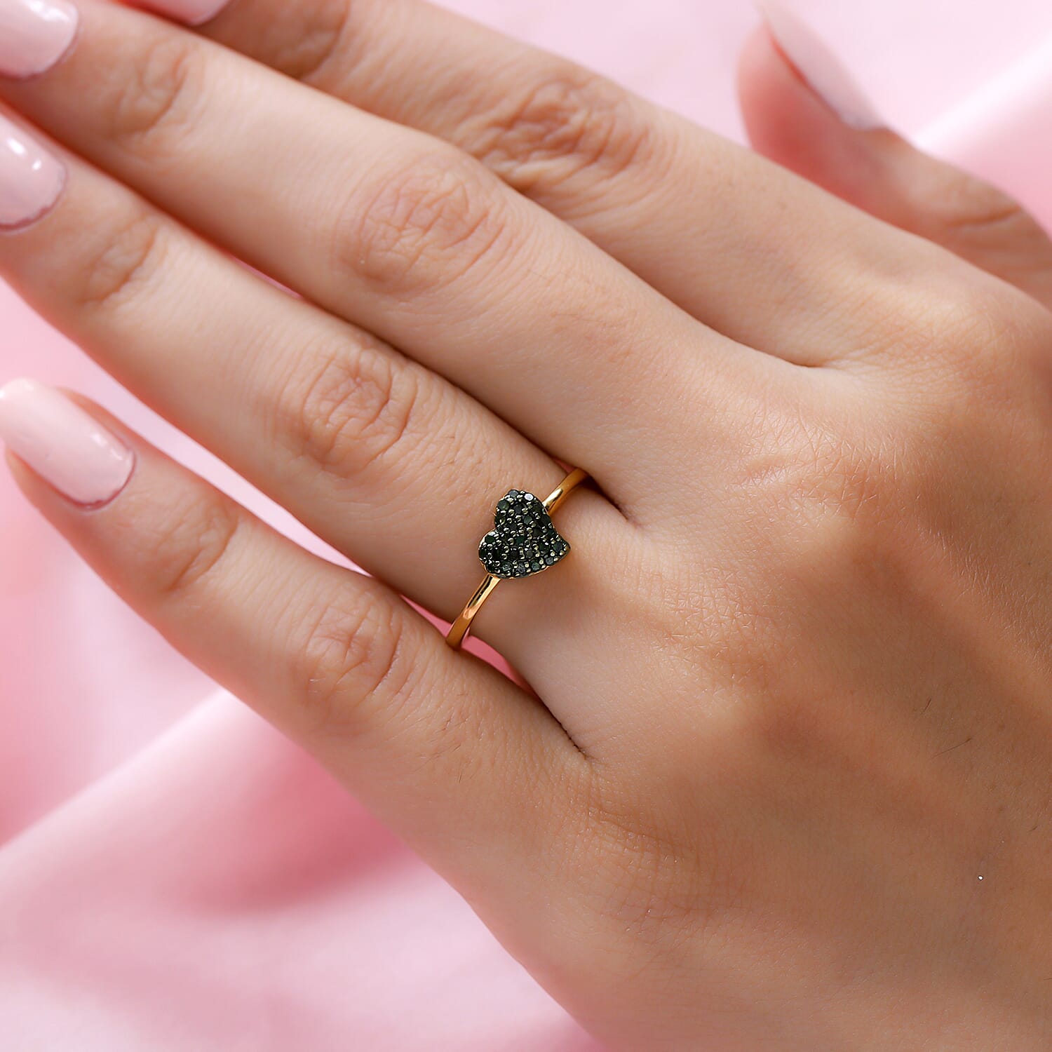 Green Diamond Heart Ring in 18K Vermeil Yellow Gold Plated Sterling Silver 0.20 Ct.