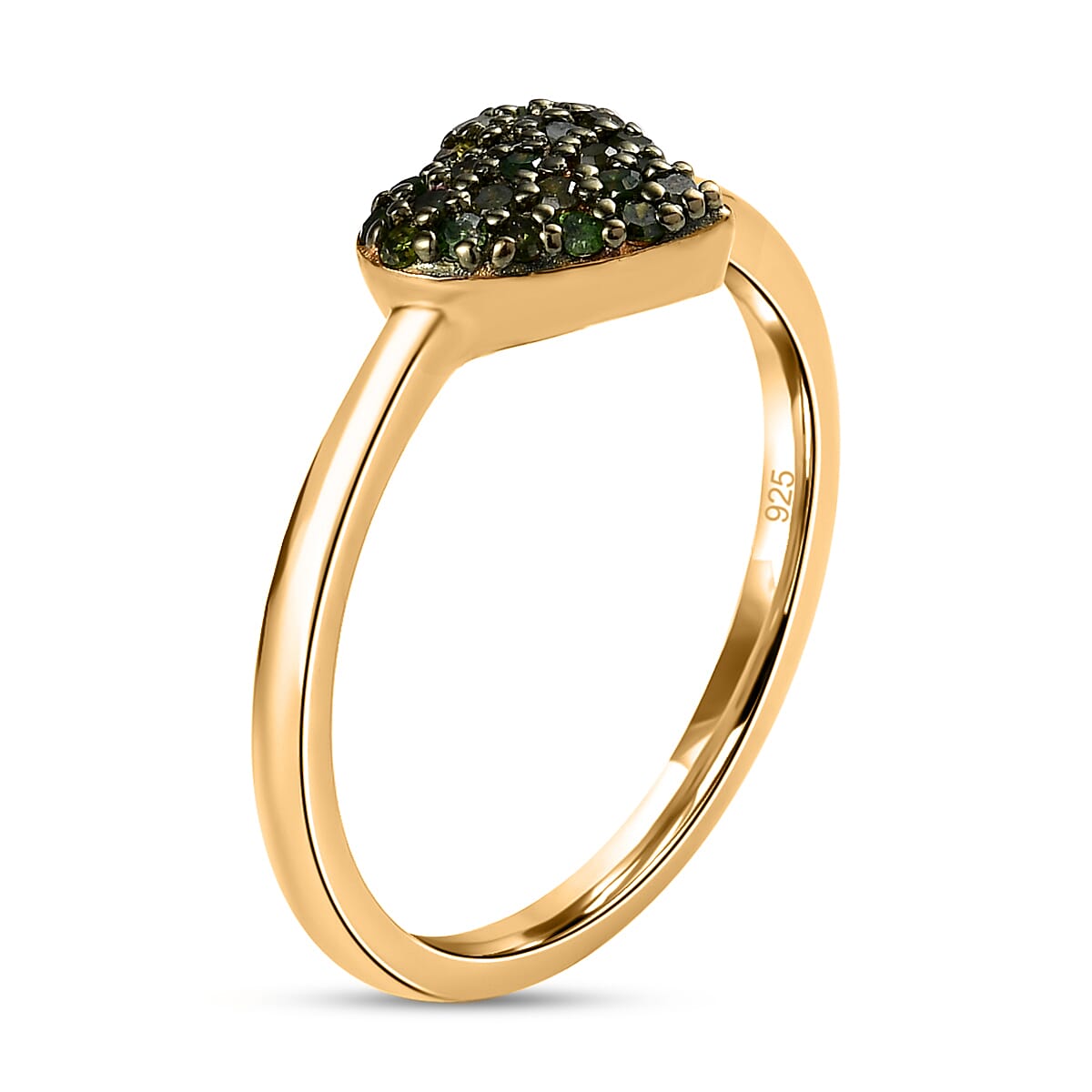 Green Diamond Heart Ring in 18K Vermeil Yellow Gold Plated Sterling Silver 0.20 Ct.