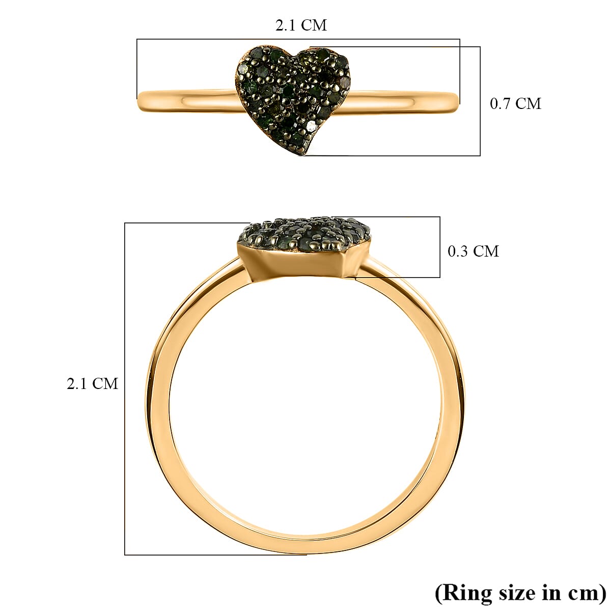 Green Diamond Heart Ring in 18K Vermeil Yellow Gold Plated Sterling Silver 0.20 Ct.