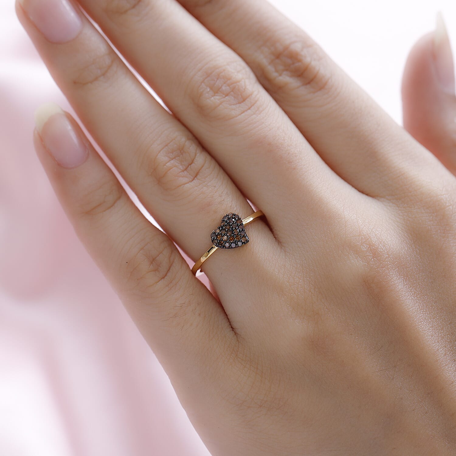 Red Diamond Heart Ring in 18K Vermeil Yellow Gold Plated Sterling Silver 0.20 Ct.