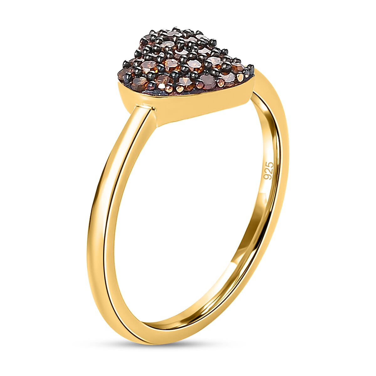 Red Diamond Heart Ring in 18K Vermeil Yellow Gold Plated Sterling Silver 0.20 Ct.