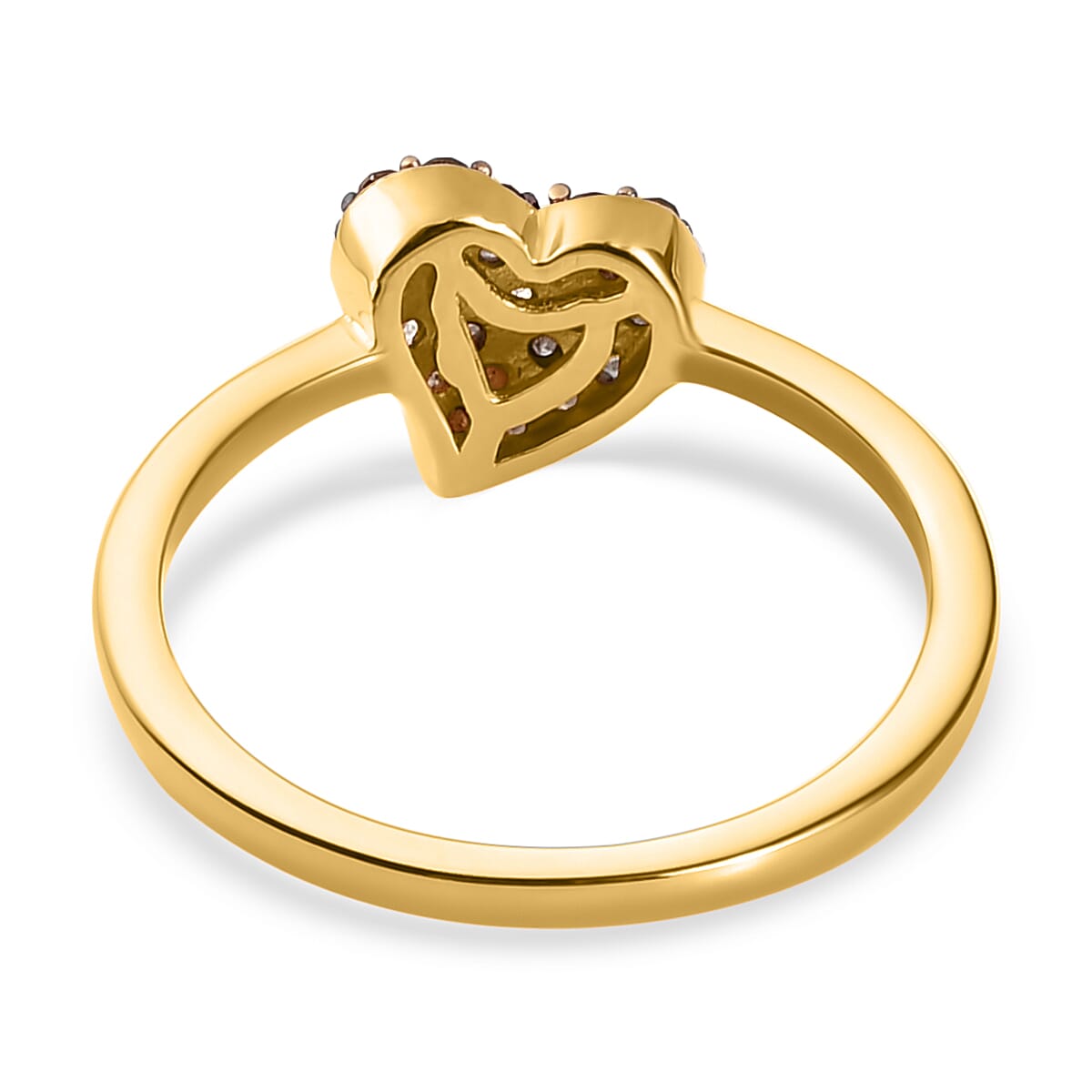 Red Diamond Heart Ring in 18K Vermeil Yellow Gold Plated Sterling Silver 0.20 Ct.