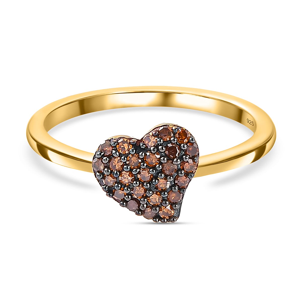Red Diamond Heart Ring in 18K Vermeil Yellow Gold Plated Sterling Silver 0.20 Ct.