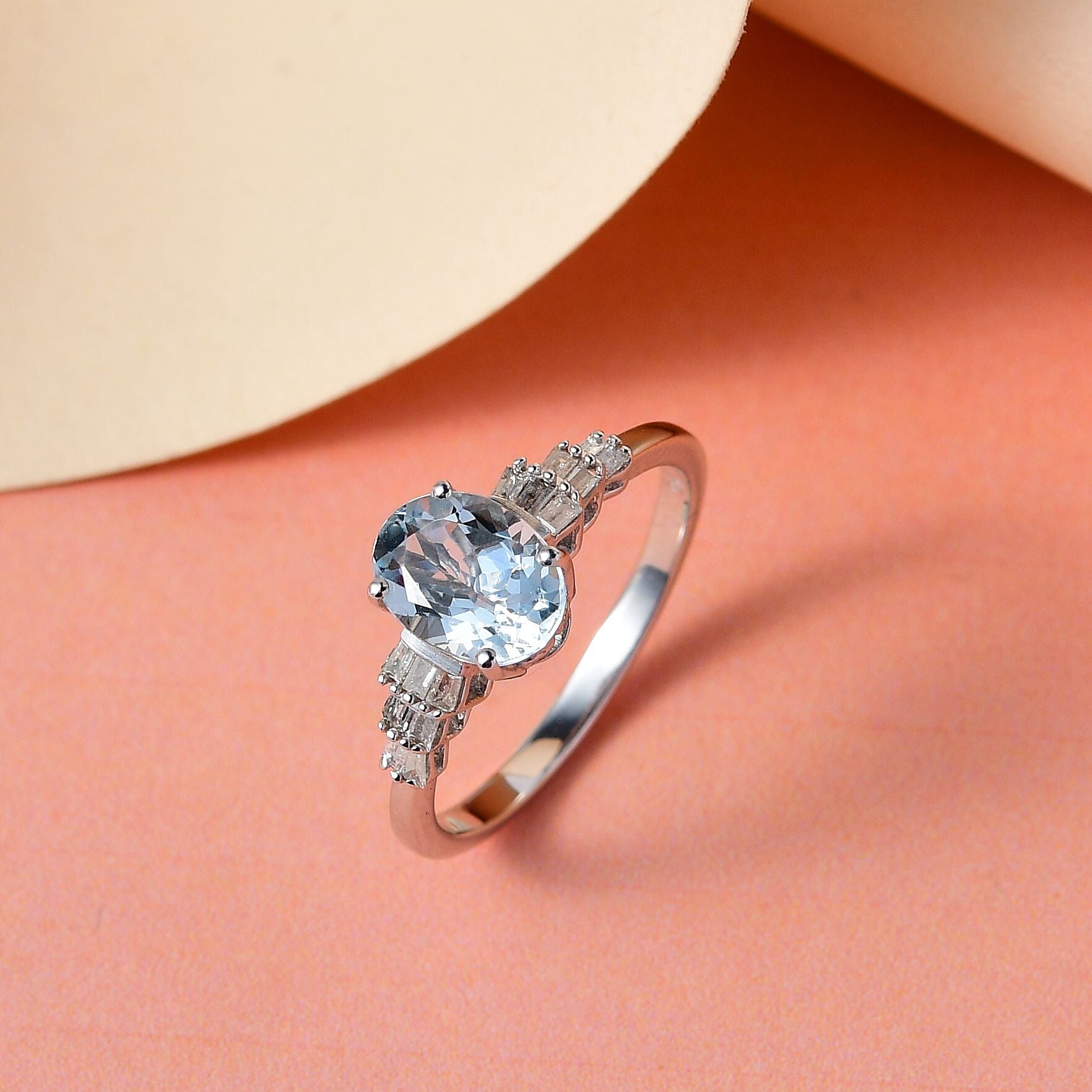 9K White Gold Espirito Santo Aquamarine and Diamond Ring 1.28 Ct.