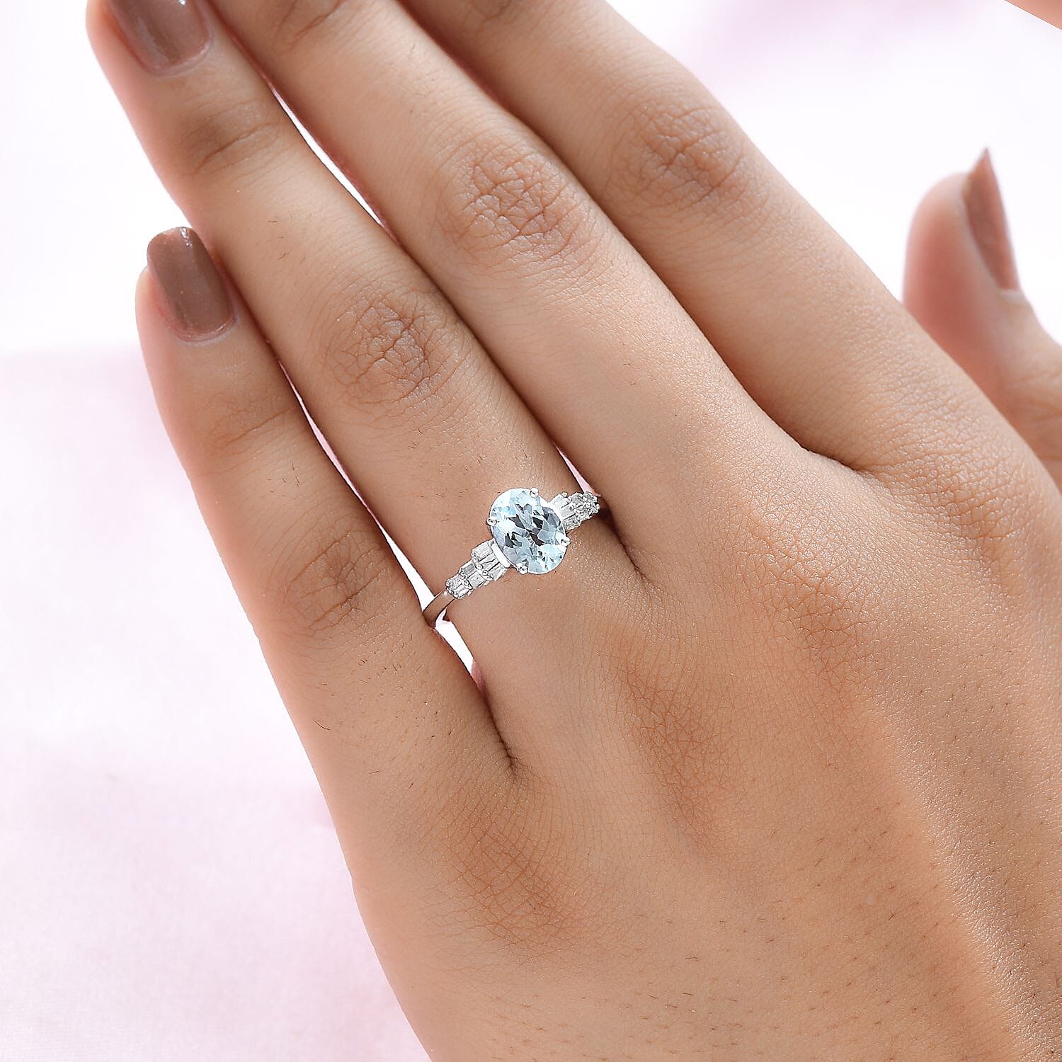 9K White Gold Espirito Santo Aquamarine and Diamond Ring 1.28 Ct.