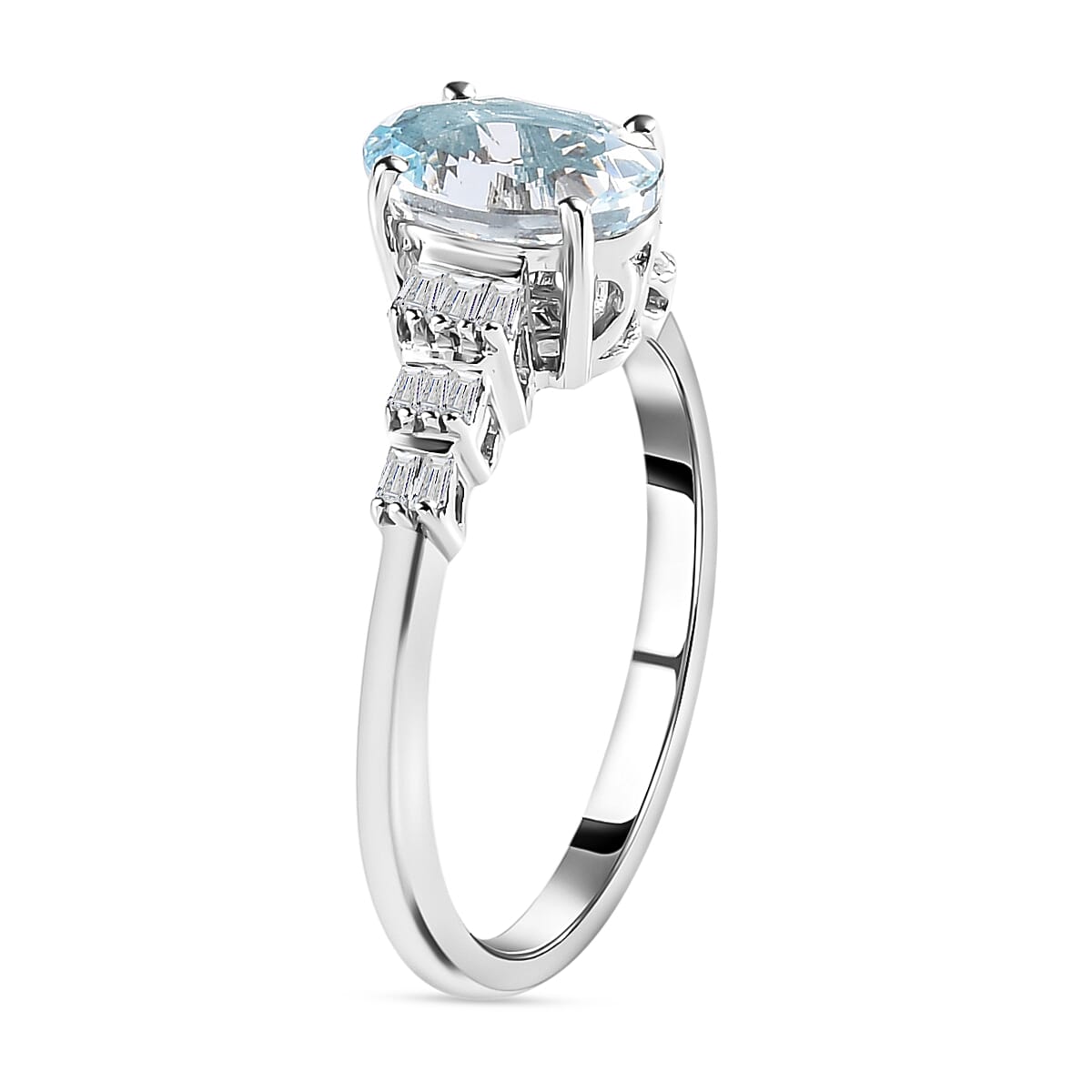 9K White Gold Espirito Santo Aquamarine and Diamond Ring 1.28 Ct.