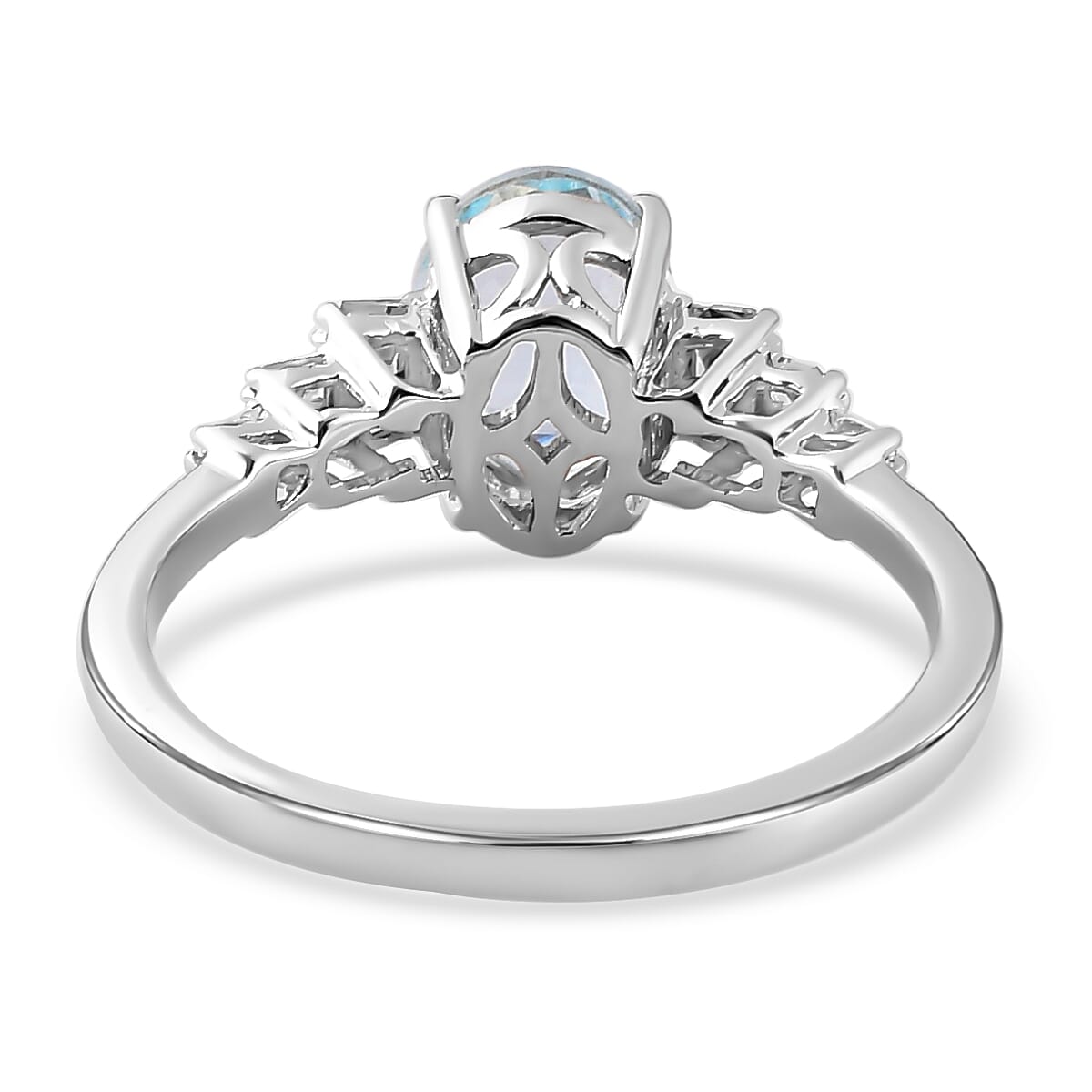 9K White Gold Espirito Santo Aquamarine and Diamond Ring 1.28 Ct.