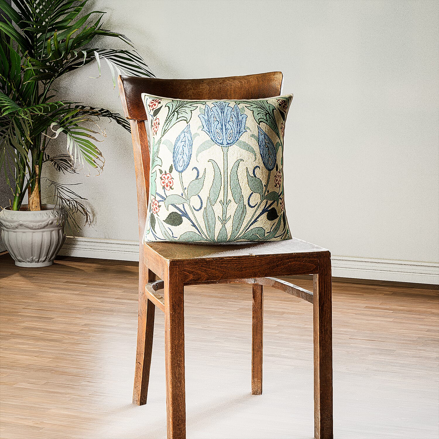 Signare Tapestry Tulip Cushion Cover (Size 44 Cm) - Blue and Multi