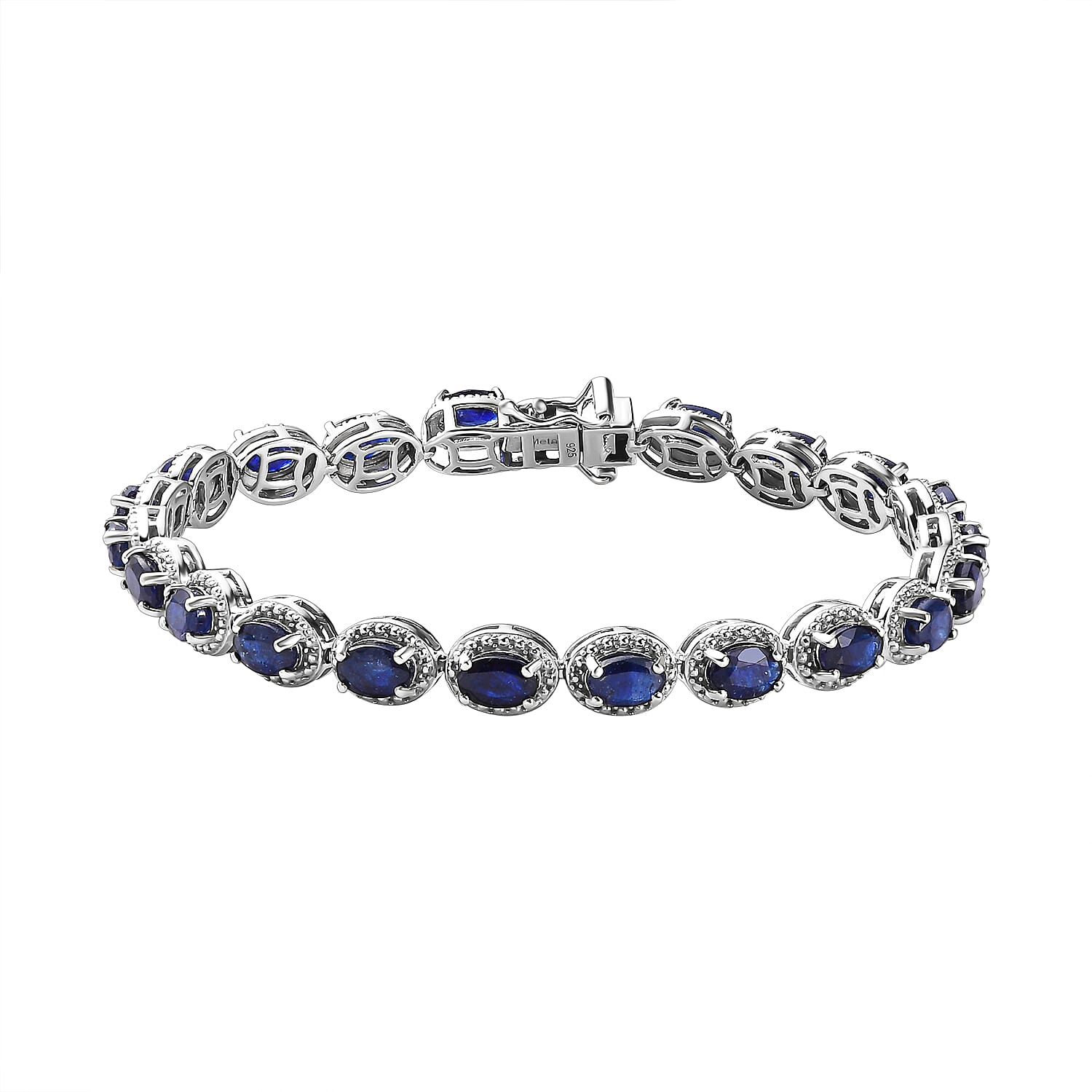 Super Find- Masoala Sapphire Cluster Bracelet (Size - 7.5) in Platinum Overlay Sterling Silver 14.88 ct, Silver Wt. 13.10 Gms