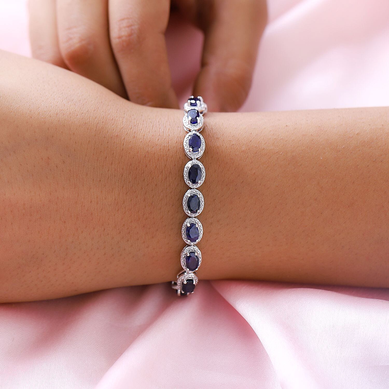 Super Find- Masoala Sapphire Cluster Bracelet (Size - 7.5) in Platinum Overlay Sterling Silver 14.88 ct, Silver Wt. 13.10 Gms