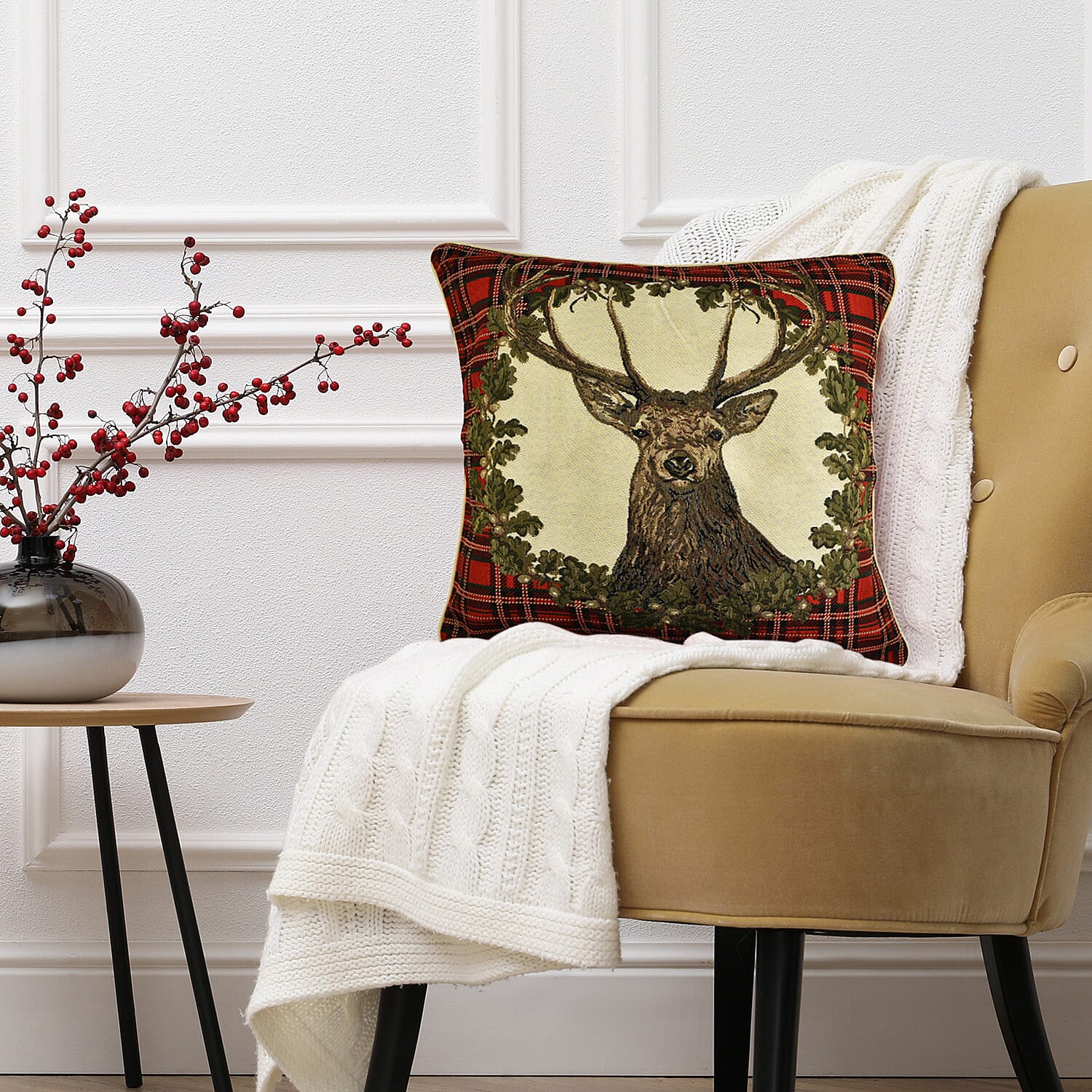 Signare Tapestry Panel-Stag Cushion Cover (Size 44 Cm) - Multi