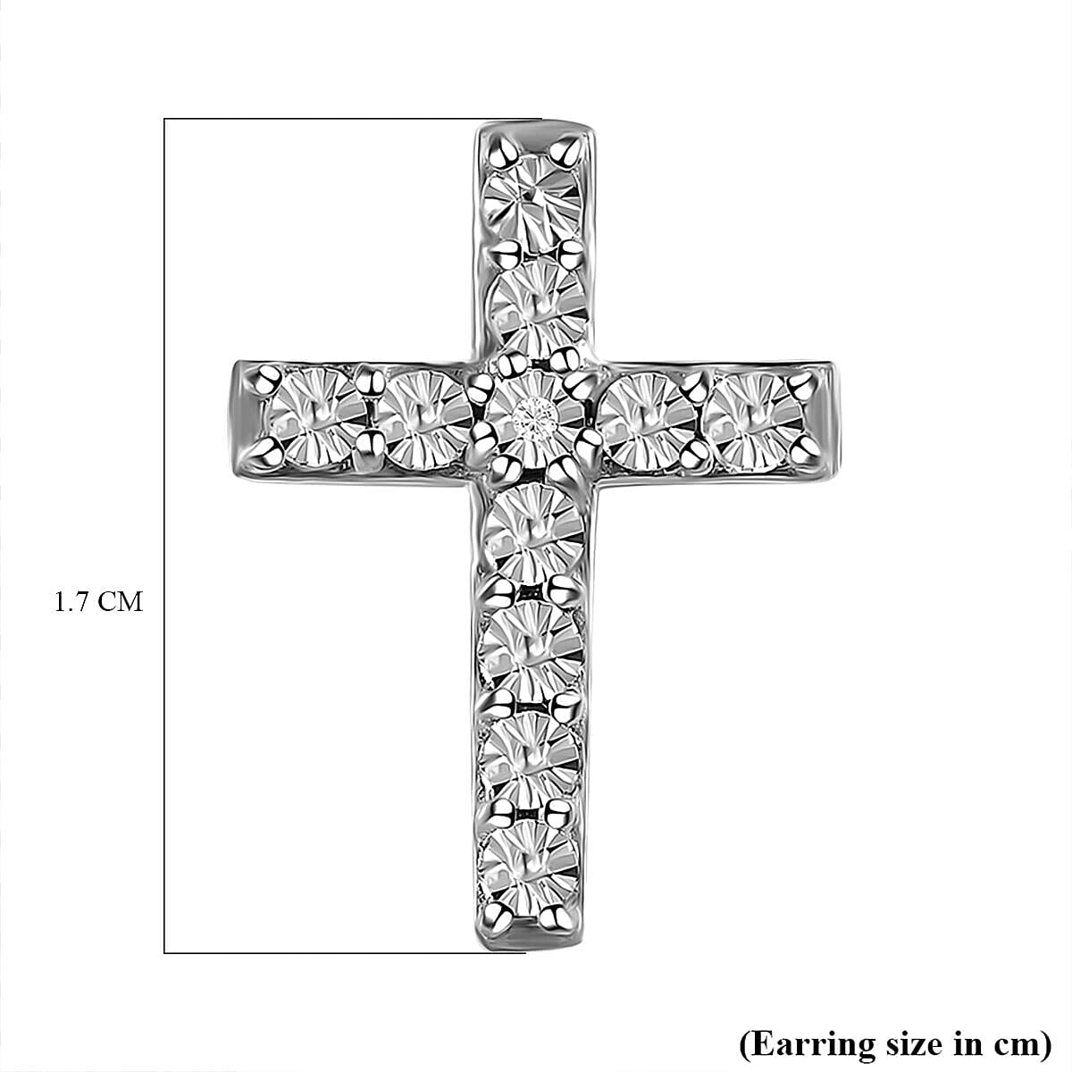 Diamond Cross Earrings (with Push Back) in Platinum Overlay Sterling Silver 0.016 Ct.