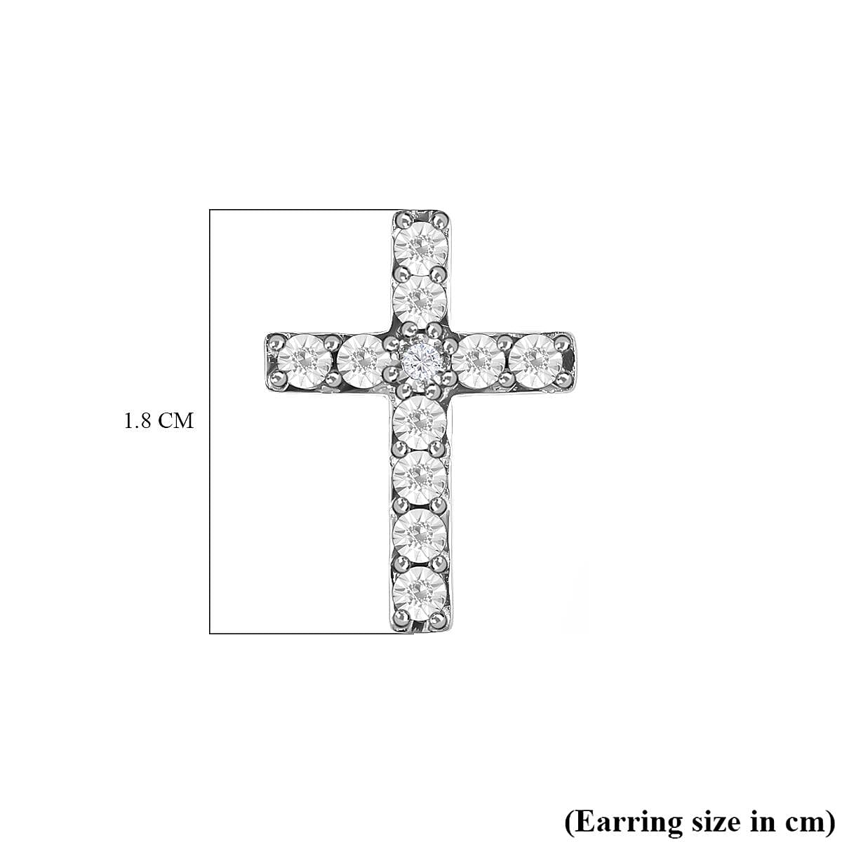 Diamond Cross Earrings (with Push Back) in Platinum Overlay Sterling Silver 0.016 Ct.