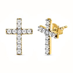 White Diamond Cross Earring in Vermeil YG Sterling Silver