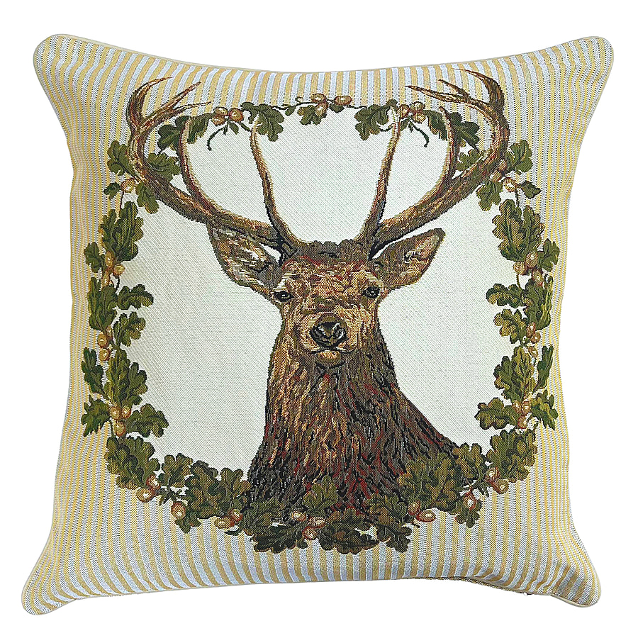 Signare Tapestry Panel-Stag Cushion Cover (Size 44 Cm) - Beige and Multi
