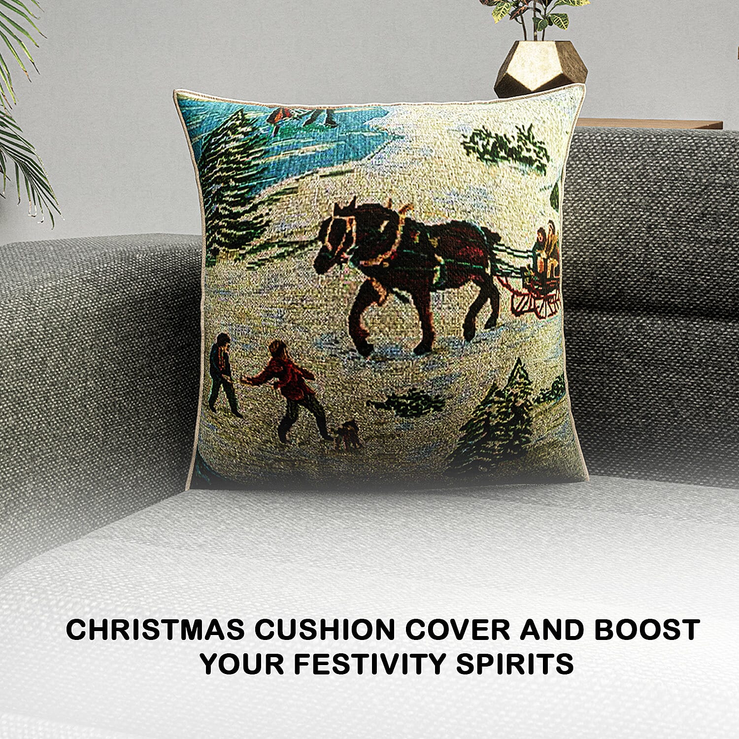 Signare Tapestry Xmas-Sleigh Brand Collections - Cushion Cover (Size 44 Cm) - Multi