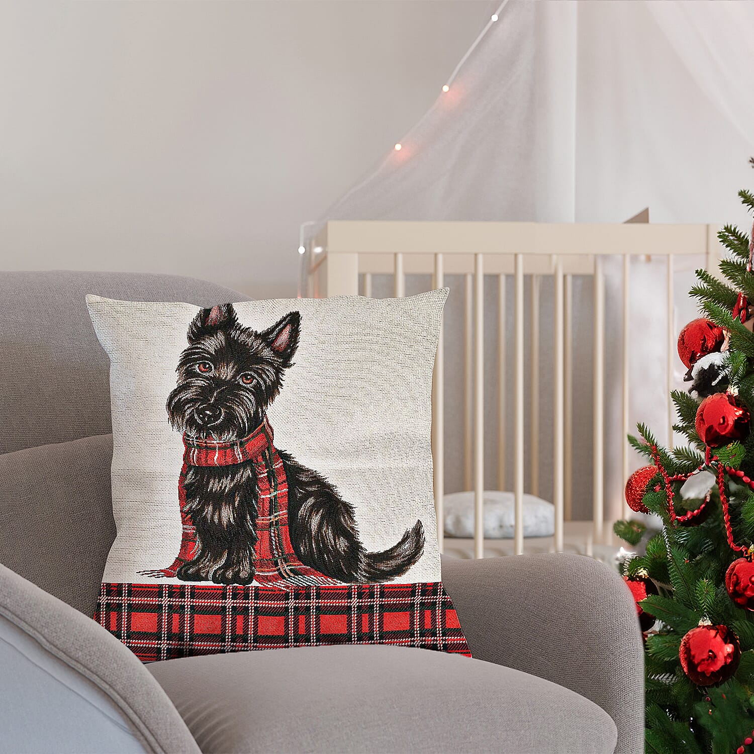 Signare Tapestry Scottie Panelled Brand Collections - Cushion Cover (Size 45 Cm) - Multi