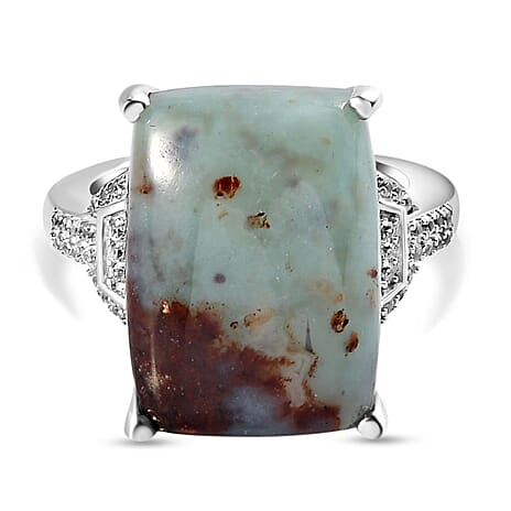 First Time - Zimbaprase and Natural Zircon Ring in Platinum Overlay Sterling Silver 16.40 Ct.