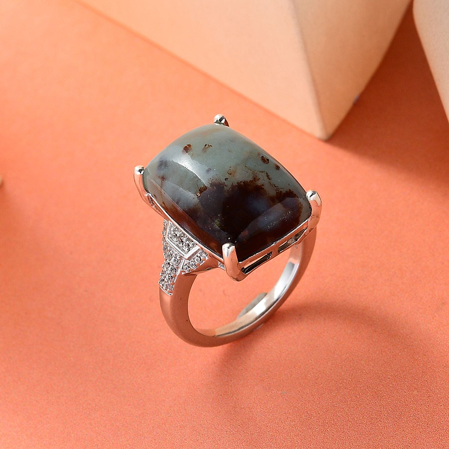 First Time - Zimbaprase and Natural Zircon Ring in Platinum Overlay Sterling Silver 16.40 Ct.