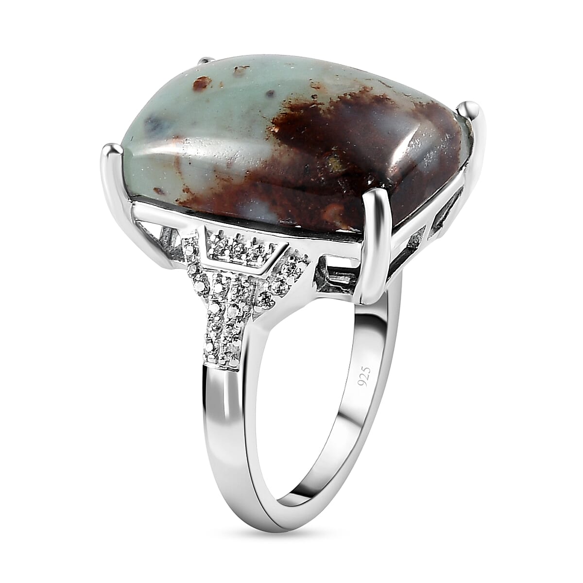 First Time - Zimbaprase and Natural Zircon Ring in Platinum Overlay Sterling Silver 16.40 Ct.