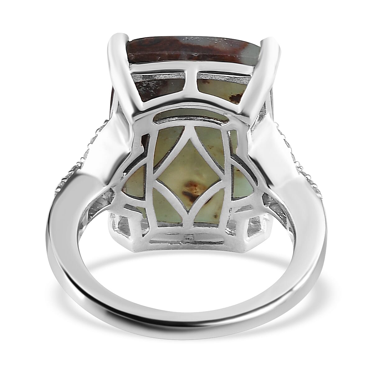 First Time - Zimbaprase and Natural Zircon Ring in Platinum Overlay Sterling Silver 16.40 Ct.