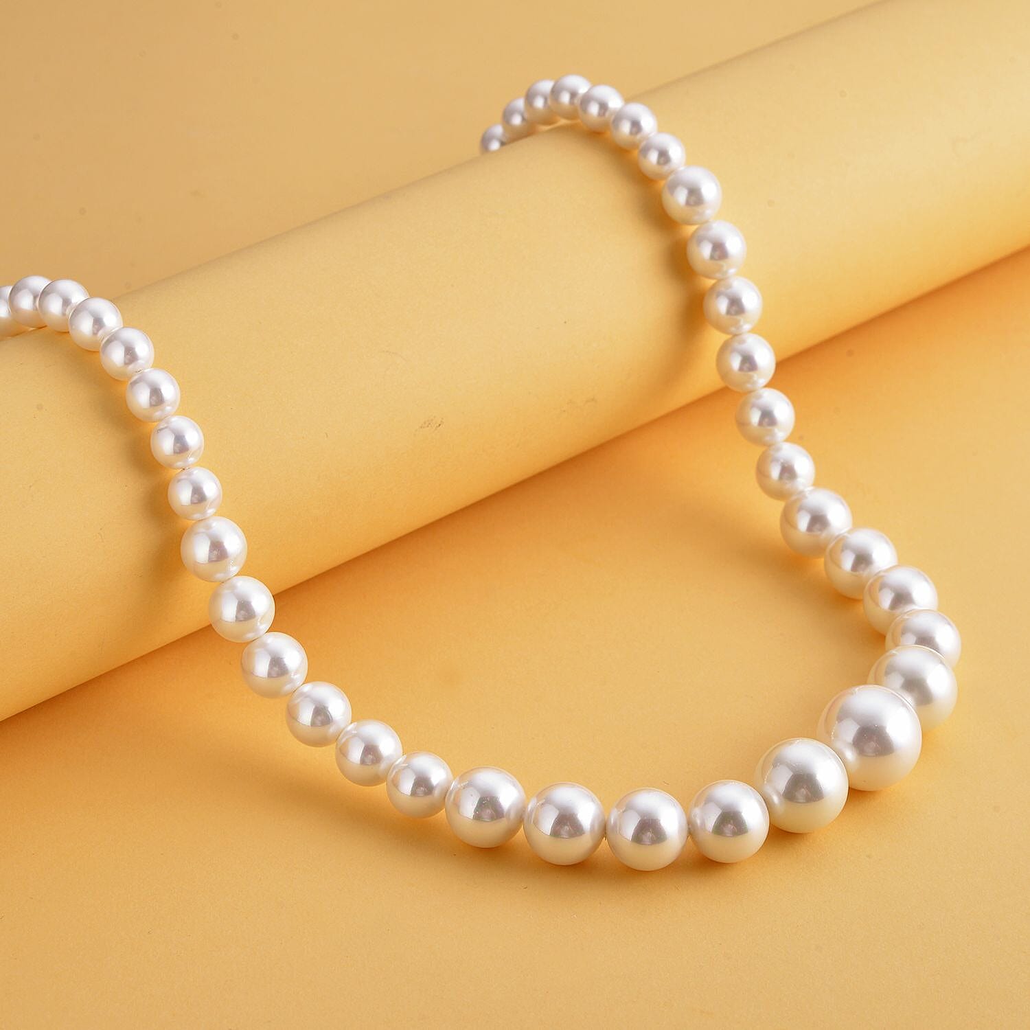 White Shell Pearl Necklace (Size - 20) in Rhodium Overlay Sterling Silver