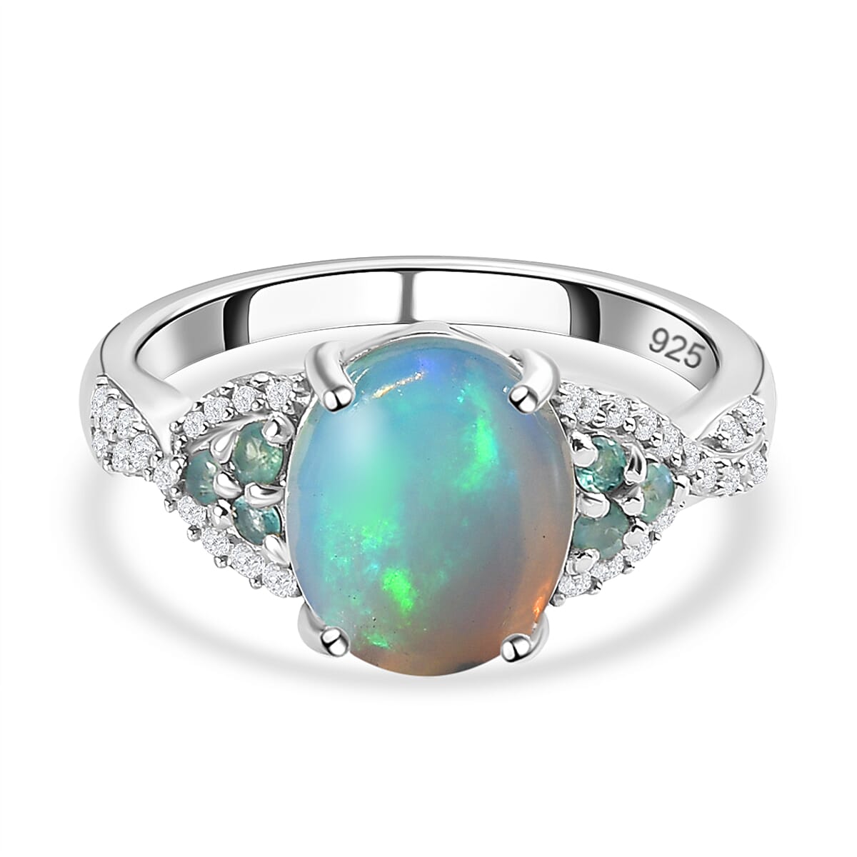 Ethiopian Welo Opal, Alexandrite and Natural Zircon Ring in Platinum Overlay Sterling Silver 2.024 Ct.