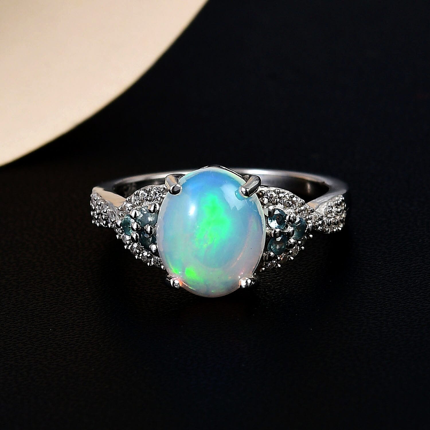 Ethiopian Welo Opal, Alexandrite and Natural Zircon Ring in Platinum Overlay Sterling Silver 2.024 Ct.