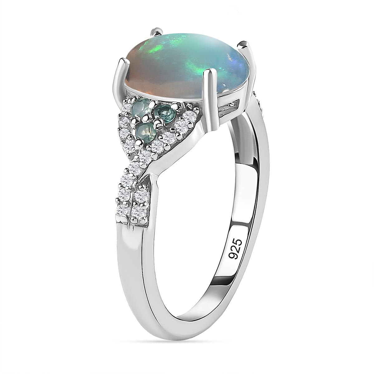 Ethiopian Welo Opal, Alexandrite and Natural Zircon Ring in Platinum Overlay Sterling Silver 2.024 Ct.