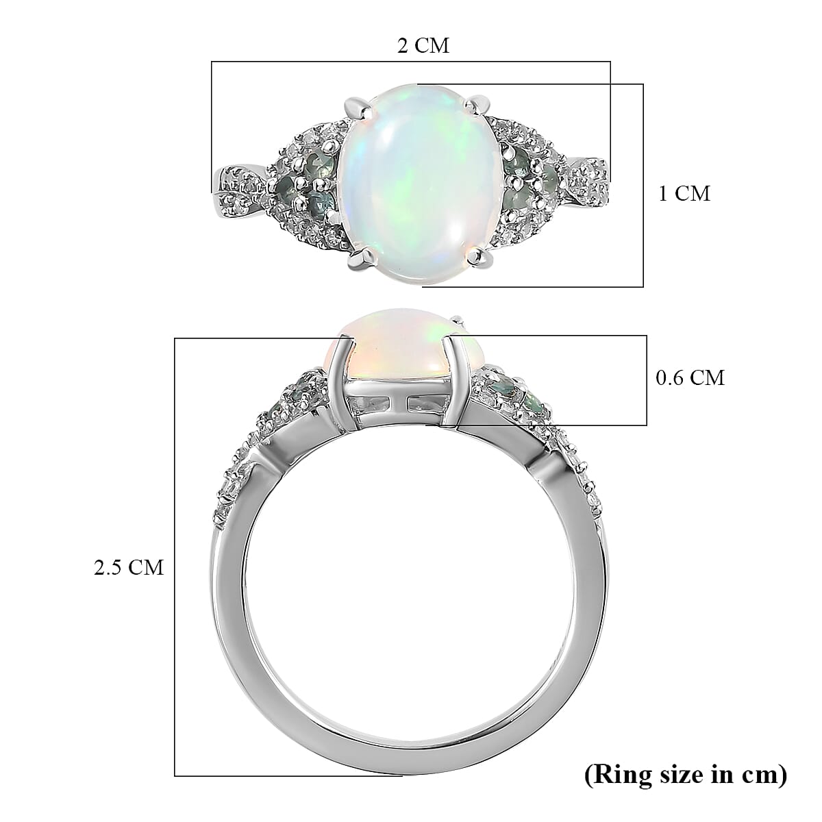 Ethiopian Welo Opal, Alexandrite and Natural Zircon Ring in Platinum Overlay Sterling Silver 2.024 Ct.