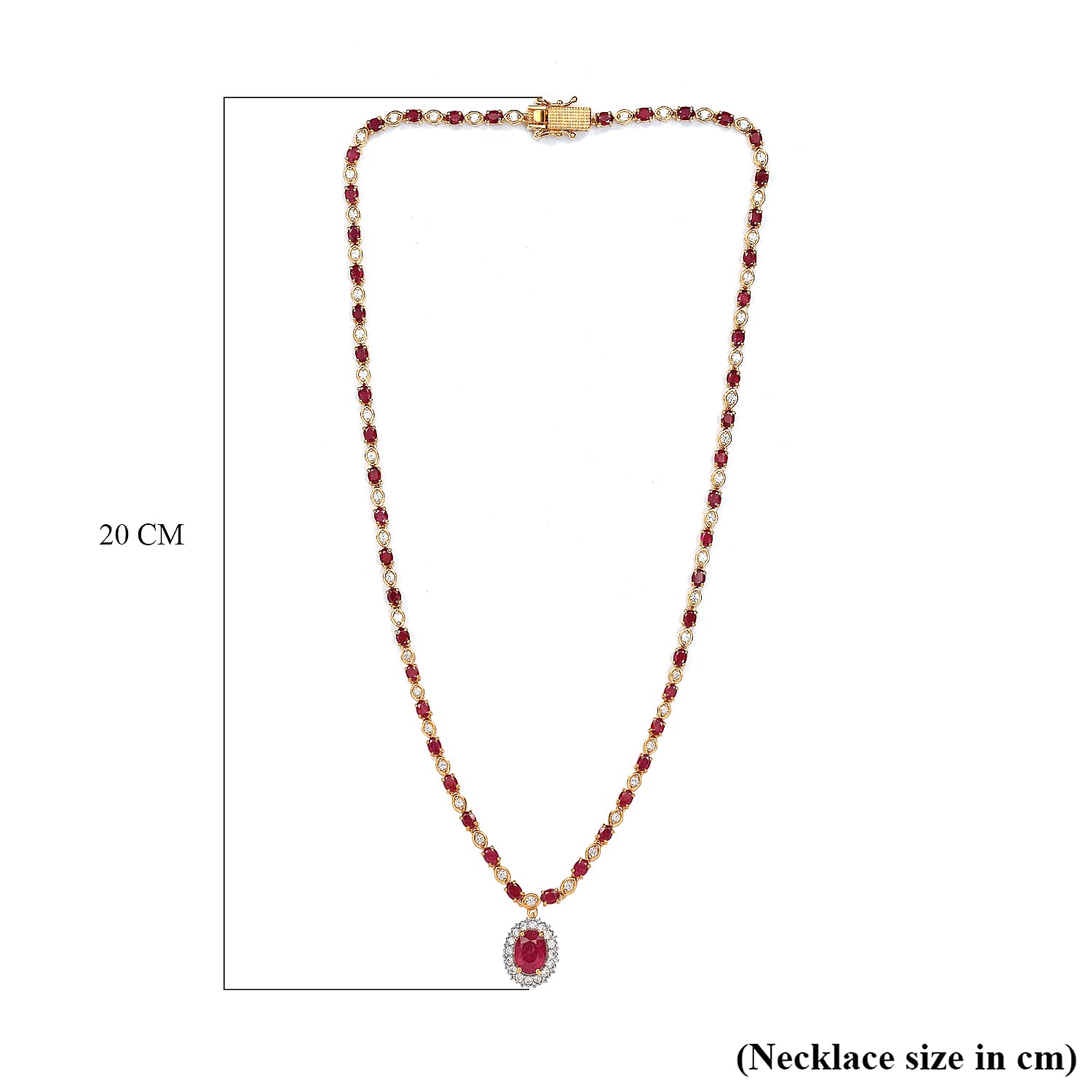 African Ruby and Natural Cambodian Zircon Necklace (Size - 18) in 18K Vermeil Yellow Gold Plated Sterling Silver 18.56 Ct.
