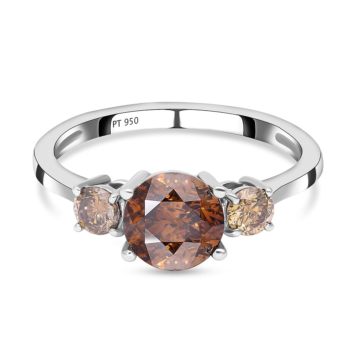 Signature Collection - 950 Platinum Champagne Diamond (I1-I2) Ring 2.00 Ct