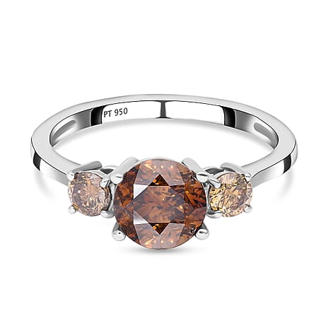 Signature Collection - 950 Platinum Champagne Diamond (I1-I2) Ring 2.00 Ct