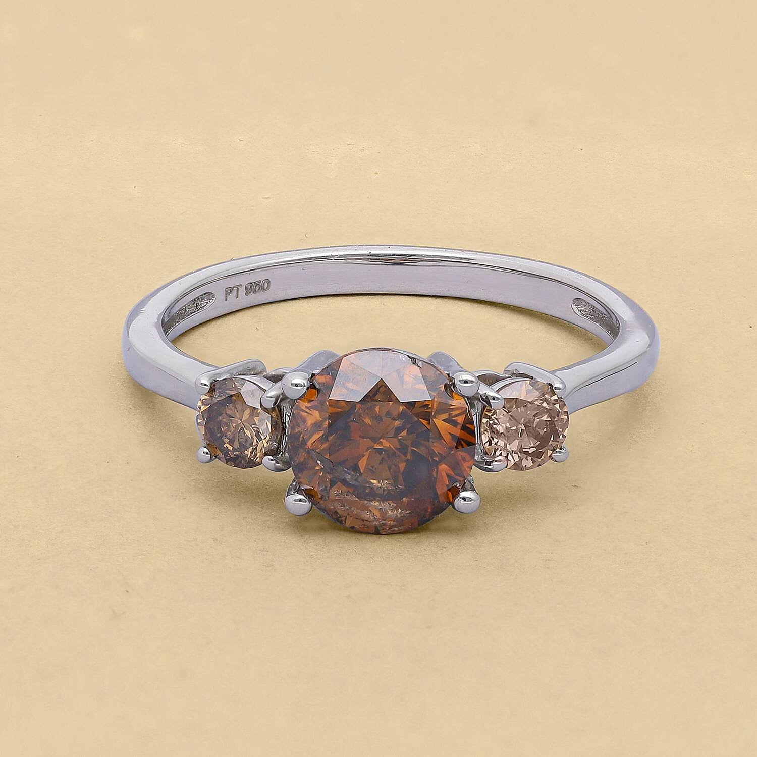 Signature Collection - 950 Platinum Champagne Diamond (I1-I2) Ring 2.00 Ct