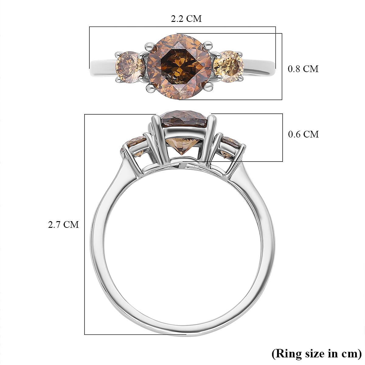 Signature Collection - 950 Platinum Champagne Diamond (I1-I2) Ring 2.00 Ct