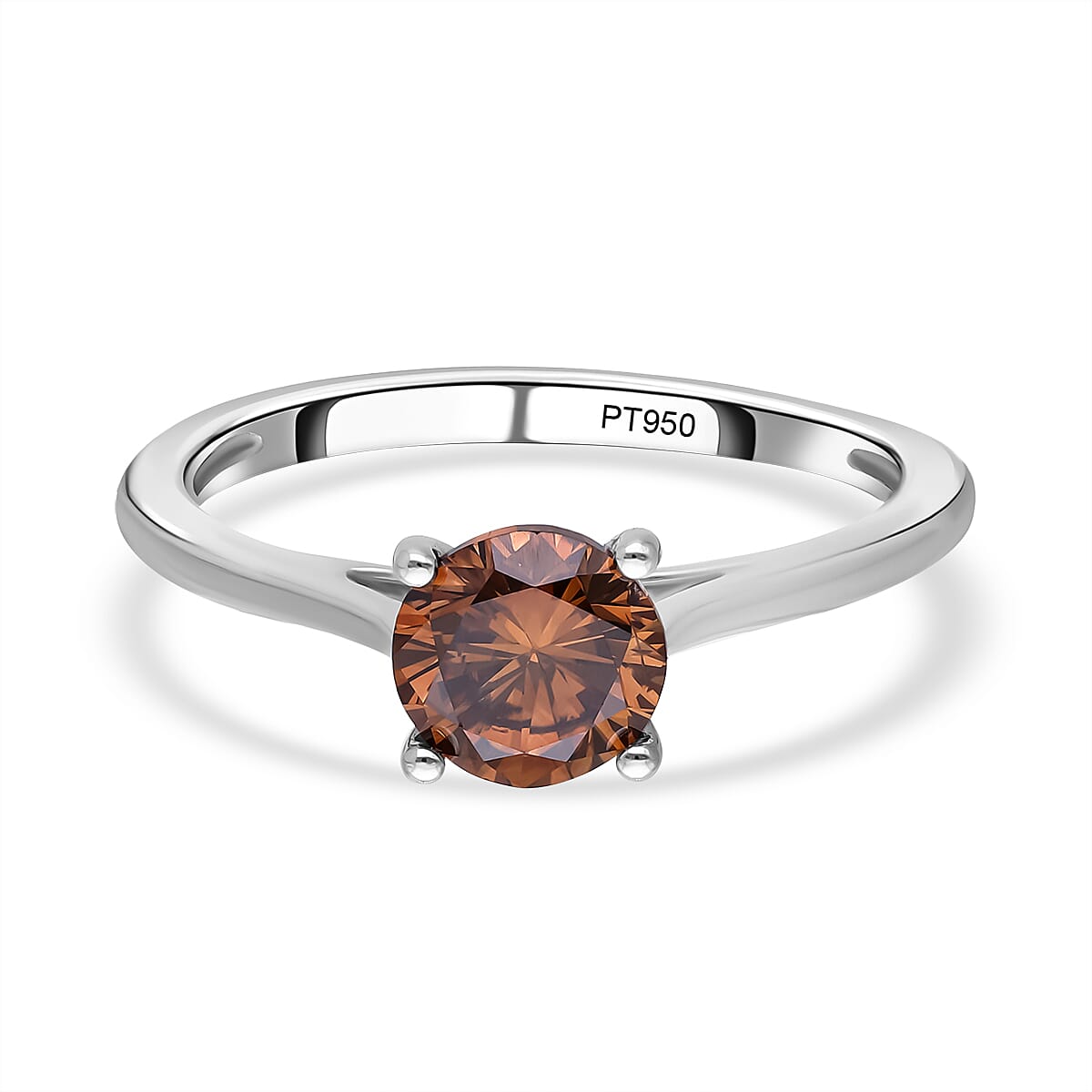 Signature Collection - 950 Platinum Champagne Diamond SGL Certified (I1-I2) Ring 1.50 Ct