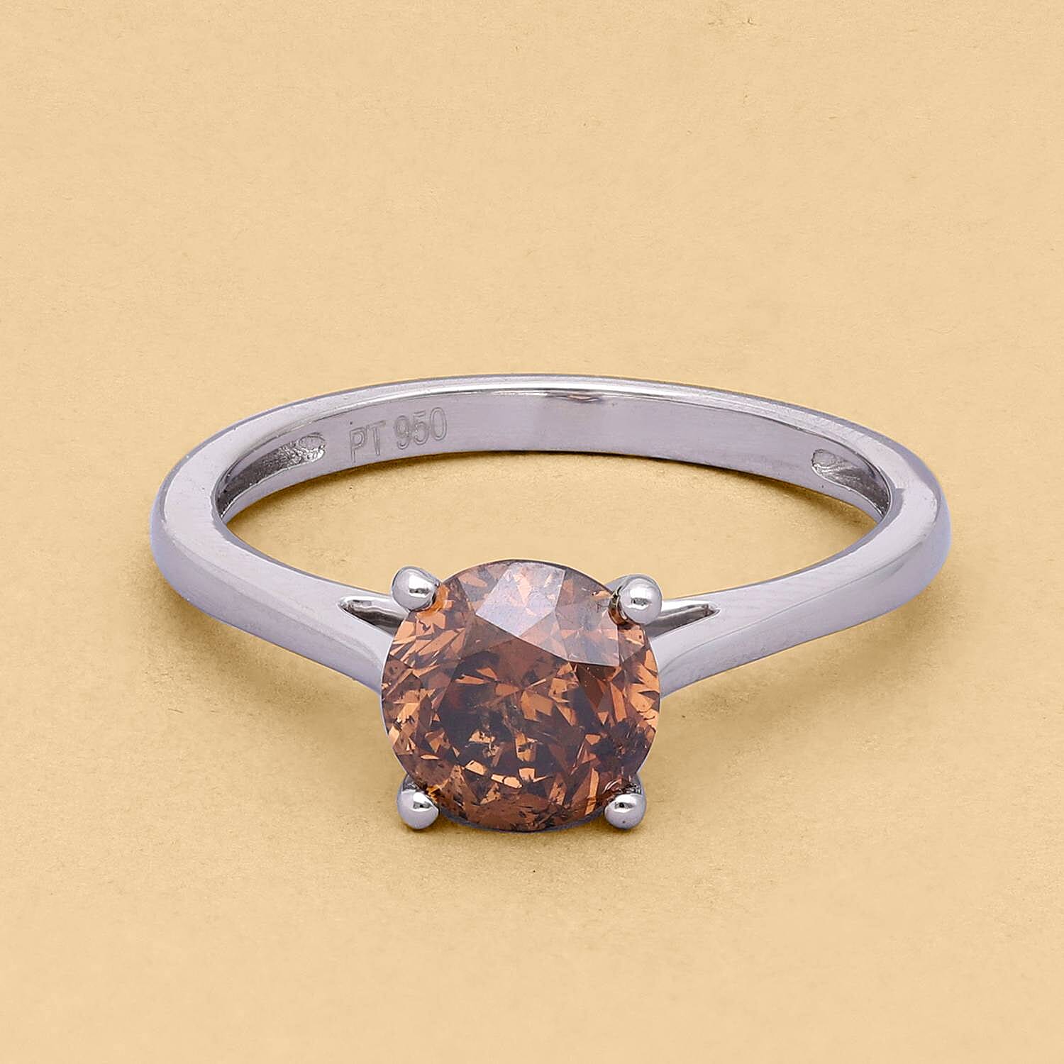 Signature Collection - 950 Platinum Champagne Diamond SGL Certified (I1-I2) Ring 1.50 Ct