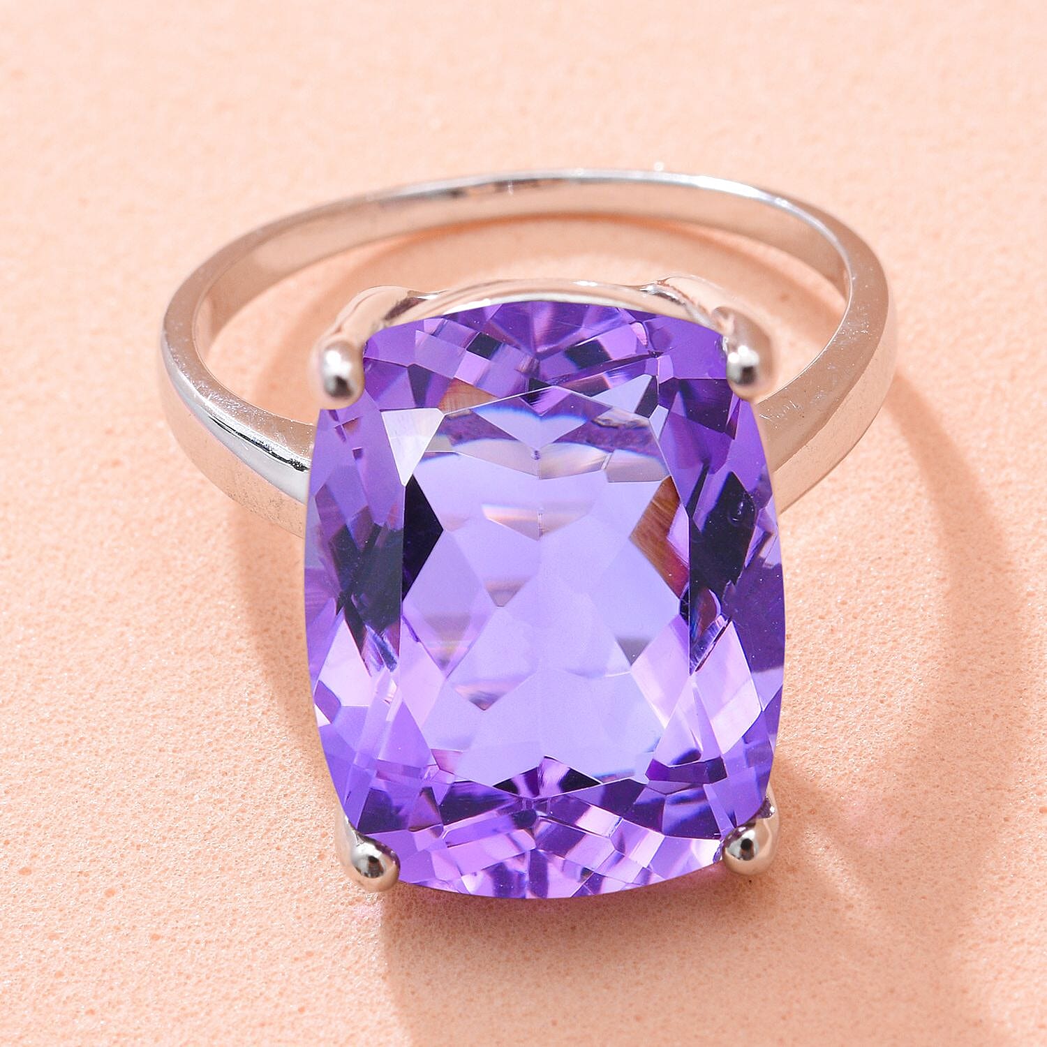 Rose De France Amethyst Ring in Rhodium Overlay Sterling Silver 13.450 Ct.