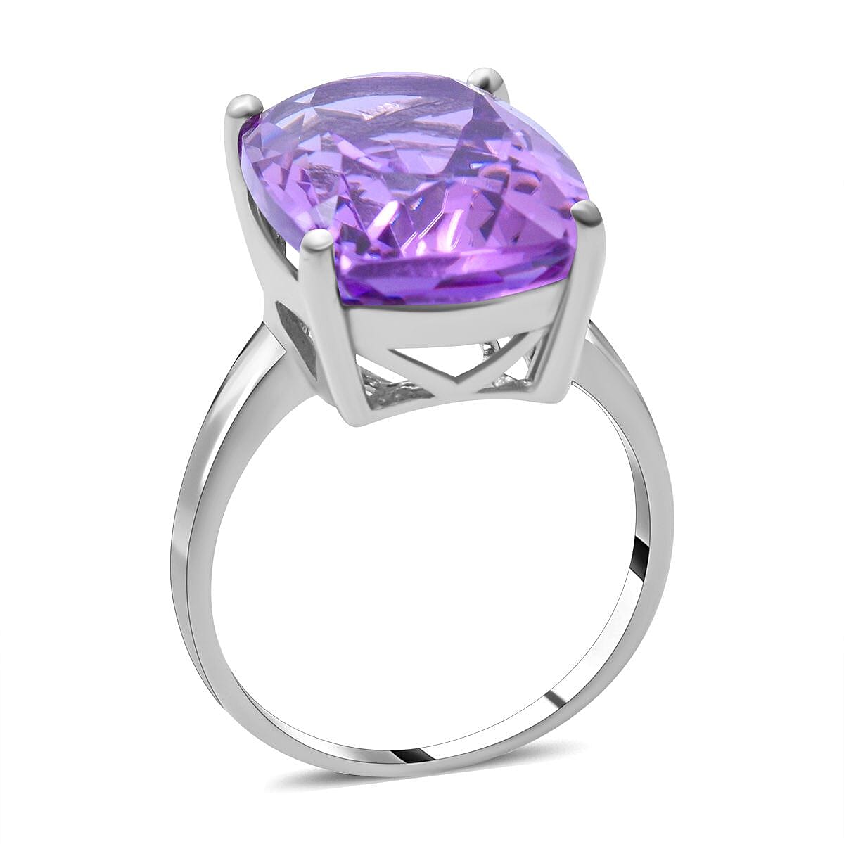 Rose De France Amethyst Ring in Rhodium Overlay Sterling Silver 13.450 Ct.